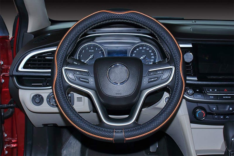 Mayco Bell Universal Standard Size Steering Wheel Cover Anti-Slip,Safety,Soft,Breathable,Durable,Full Surround,Comfortable Grip Microfiber Leather (14.5-15 inch,Black Orange) - Image 4